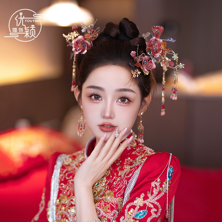 新娘秀禾头饰红色串珠礼服旗袍