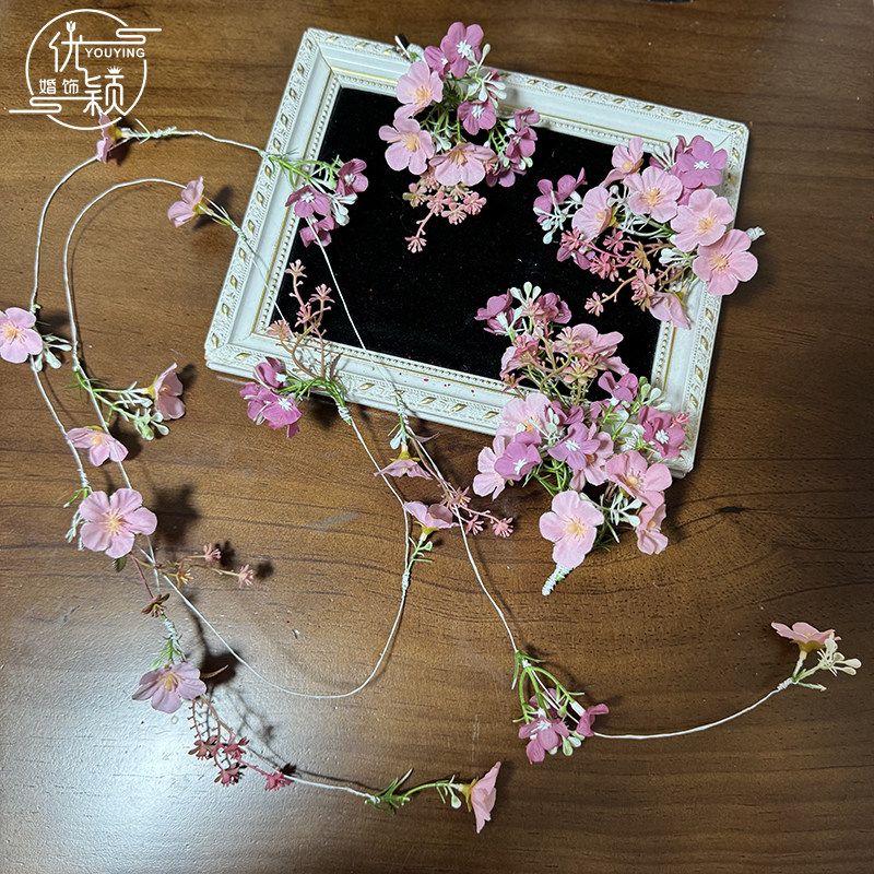 新娘结婚发饰森系手工粉色仿真花朵超仙甜美写真拍照婚纱礼服配饰