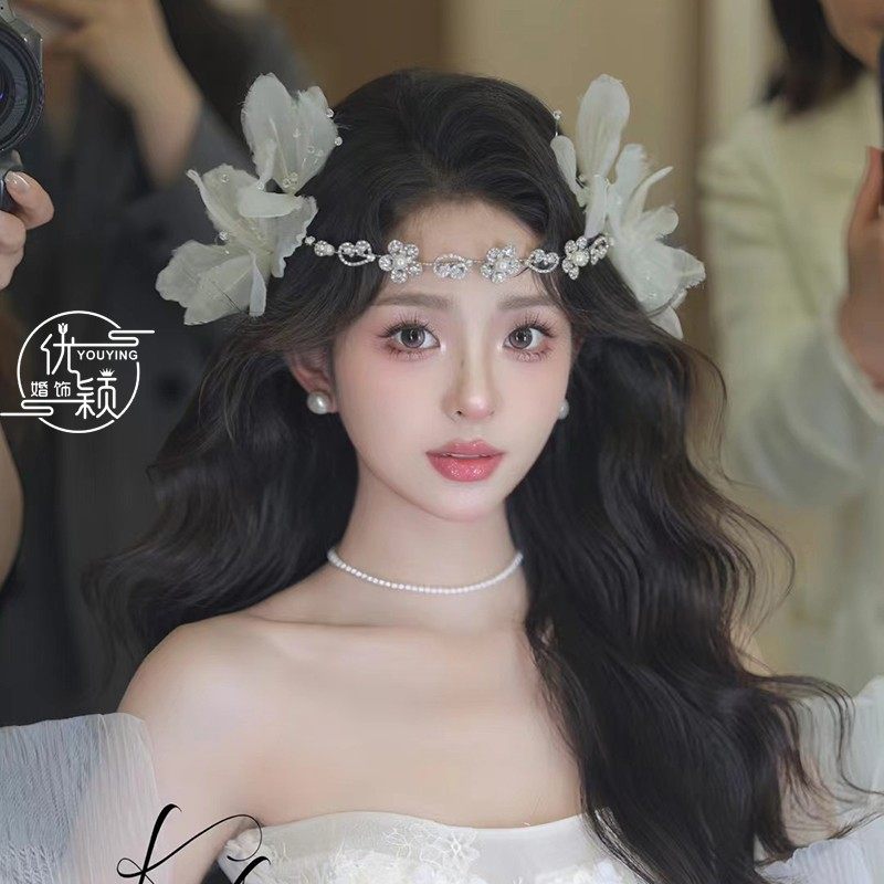 优颖新款仙美花朵头饰流苏发箍套装百搭造型配饰影楼拍照演出头花