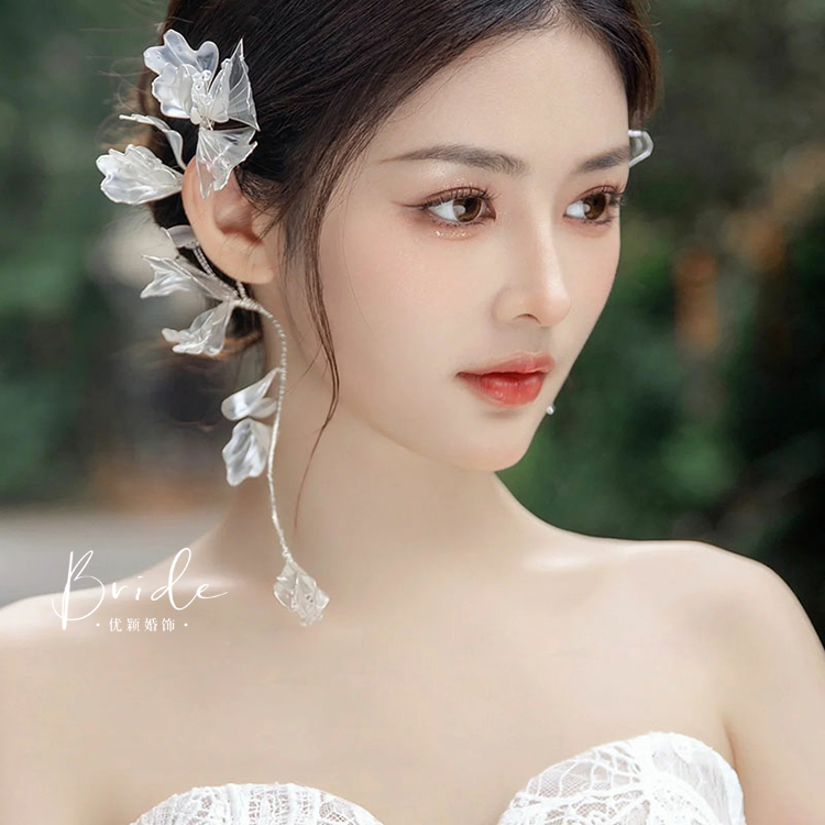 花朵边夹超仙简约水晶串珠耳挂