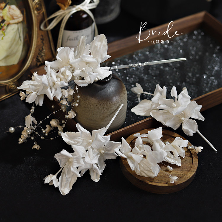 缎面手工烫花串珠林兰发簪