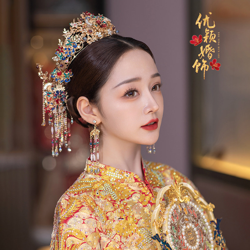 古典风彩色水钻皇冠大气套装
