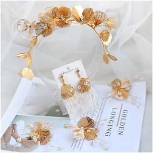 新娘头饰复古欧式 金丝花瓣发饰发箍边夹高贵典雅婚纱敬酒礼服配饰