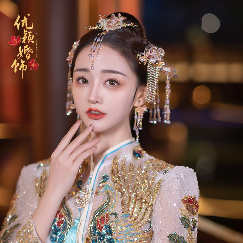 彩色琉璃花朵眉心坠流苏减龄新娘