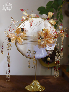 优颖新娘秀禾头饰大气金色造液花中式婚服蝴蝶发钗高级龙凤褂发饰