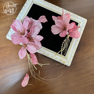 森系新娘花环头饰仿真粉色花朵麦穗发夹头花影楼拍照婚纱盘发配饰