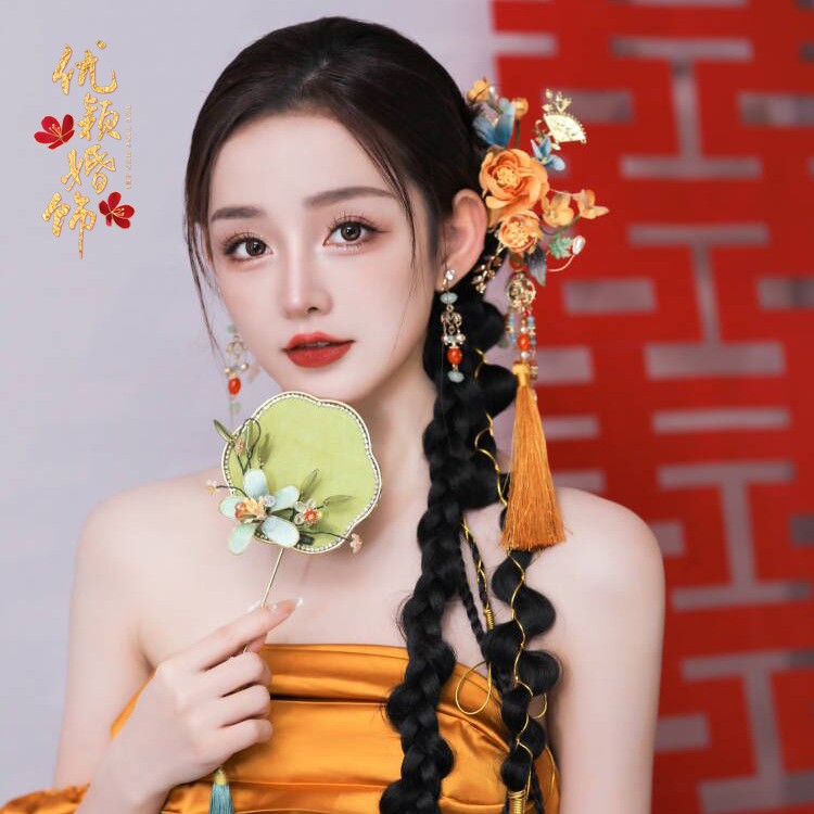 中式丝绒蔷薇花手工中式发饰品