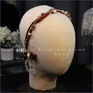 红色新娘头饰2020新款中式发箍敬酒服结婚礼服晚宴发饰品超仙配饰