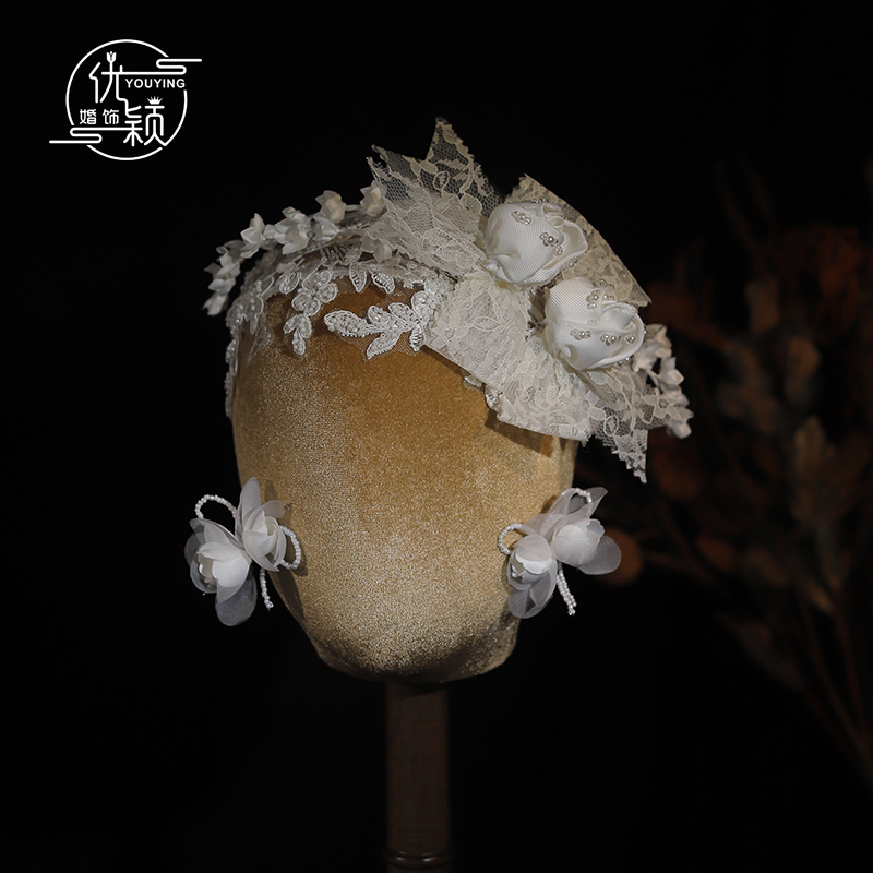 优颖原创珠绣蕾丝手工发箍新娘头饰品跟妆造型样片拍摄森系旅拍