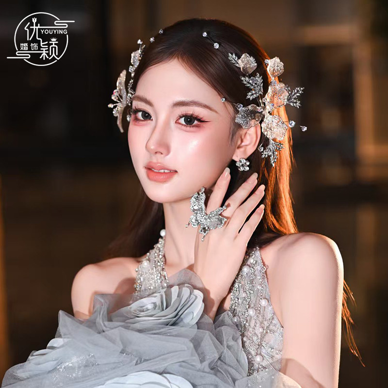 新品新娘气质凝胶头饰发夹套装锆石超闪发饰婚纱晚礼服减龄配饰品