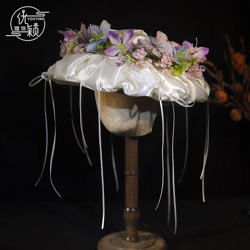 优颖原创手作花瓣法式礼帽新娘结婚礼服拍照样片婚纱写真造型帽子