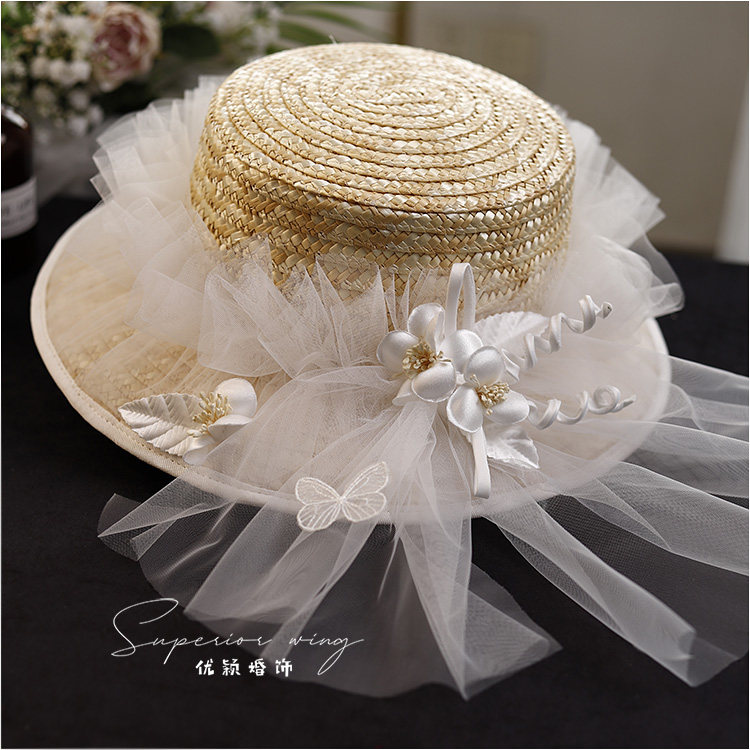 新款lolita草帽森系复古汉洋折衷礼帽女影楼写真婚纱礼服造型配饰
