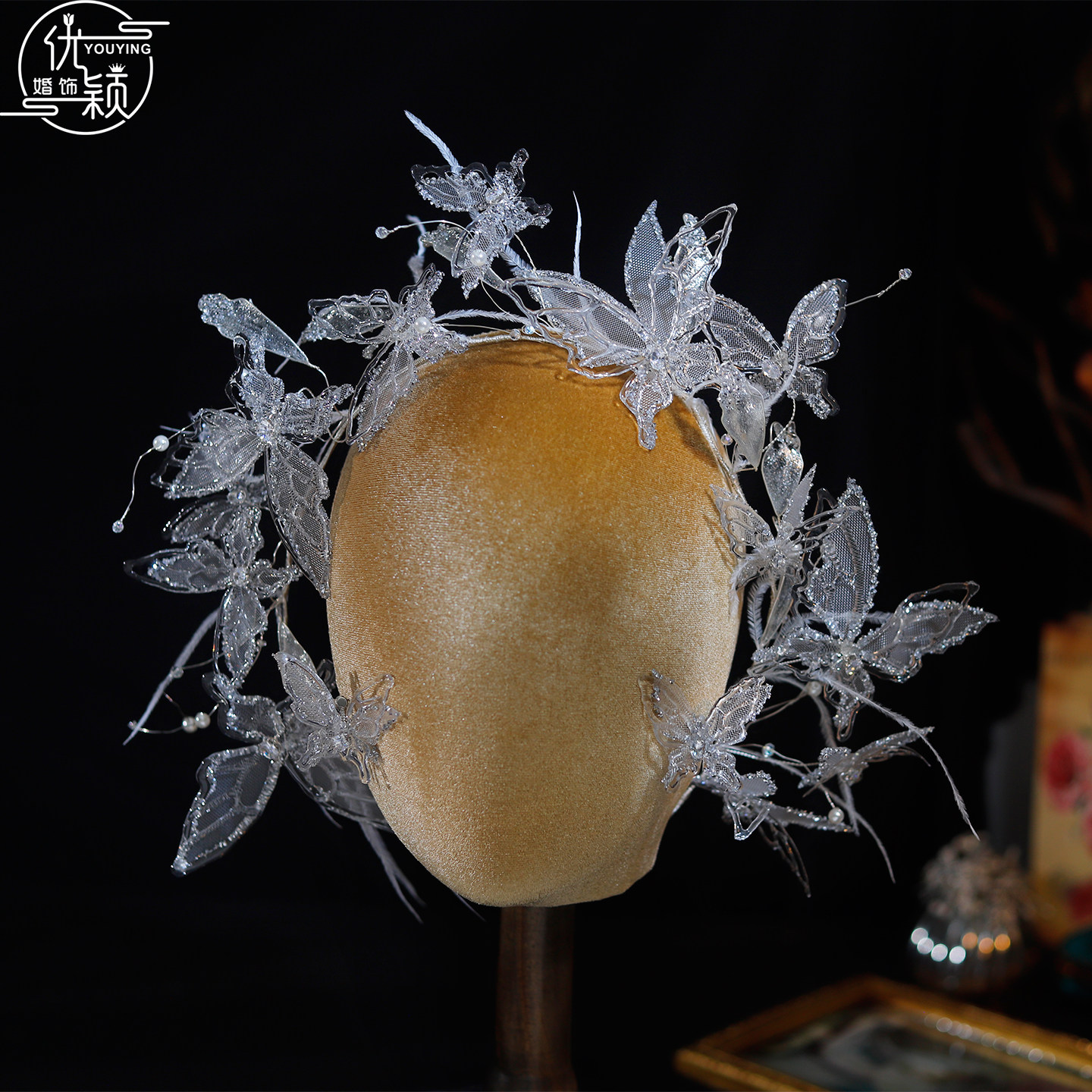 优颖新款水晶蝴蝶花朵发箍新娘头饰婚纱礼服新娘饰品写真造型发饰