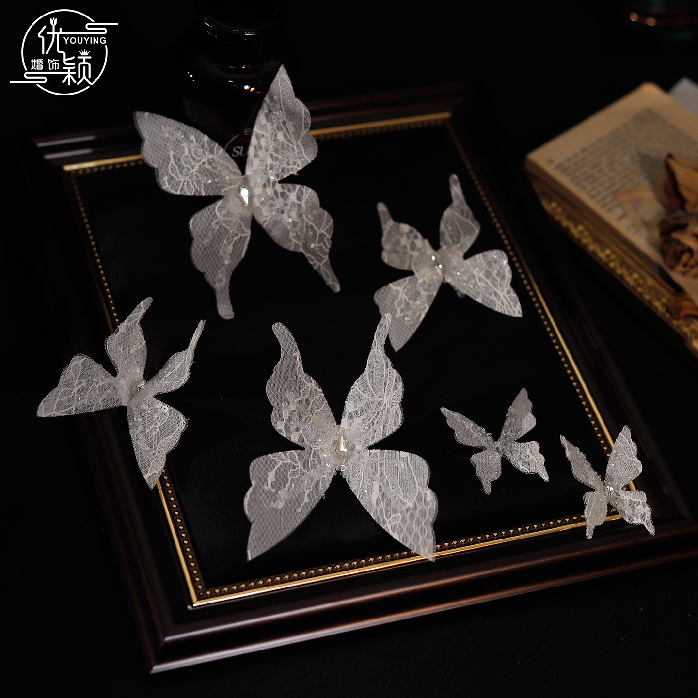 超仙白色蕾丝蝴蝶发夹