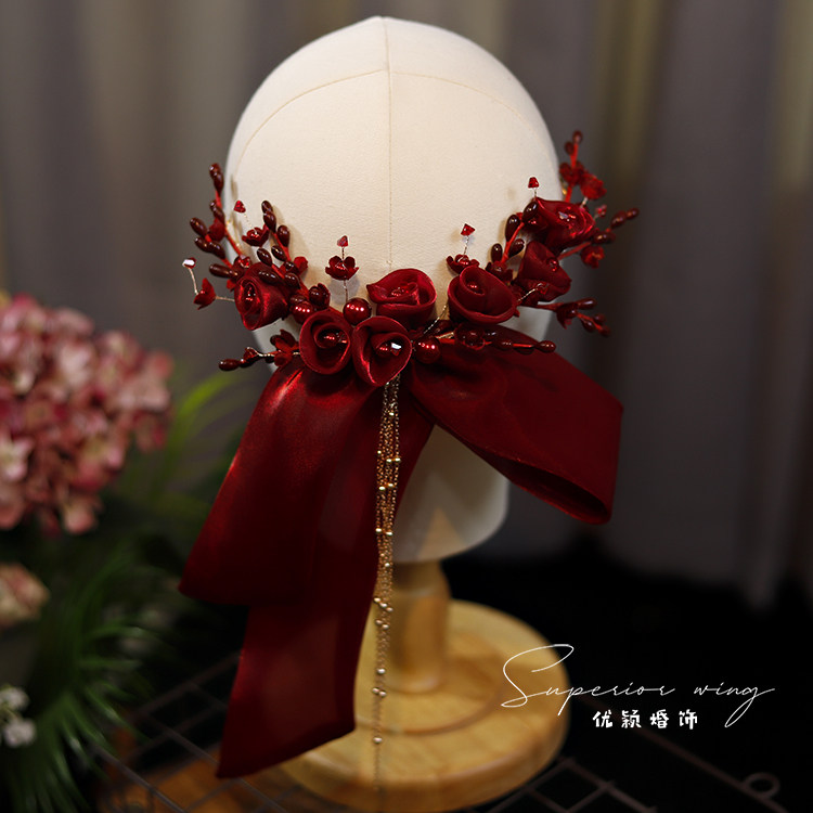 亮面纱花水晶花朵流苏发夹头饰