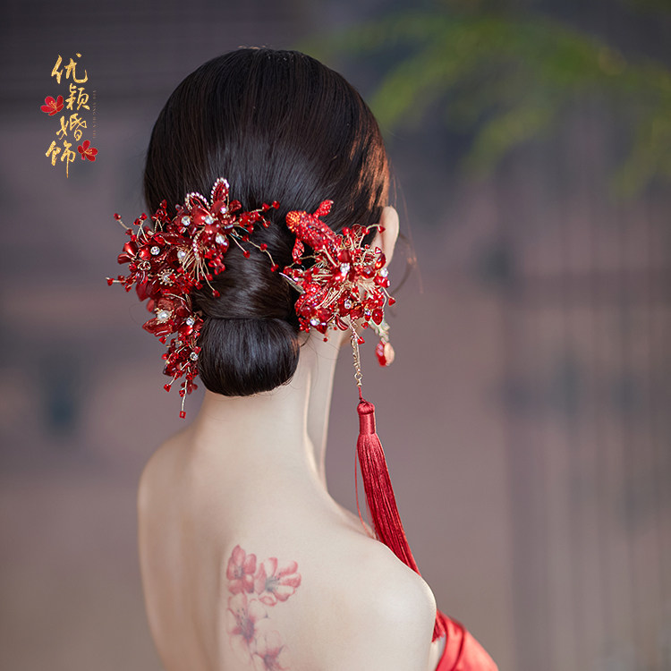 红水晶琉璃花闪亮水钻复古流苏