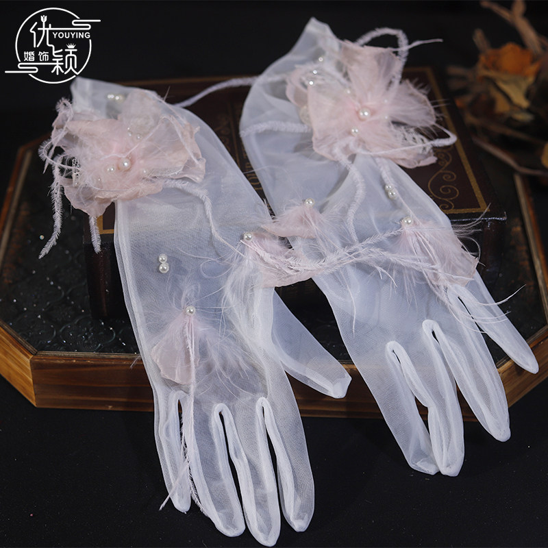 新款手作复古花瓣长款蕾丝手套新娘结婚礼服婚纱晨袍造型饰品