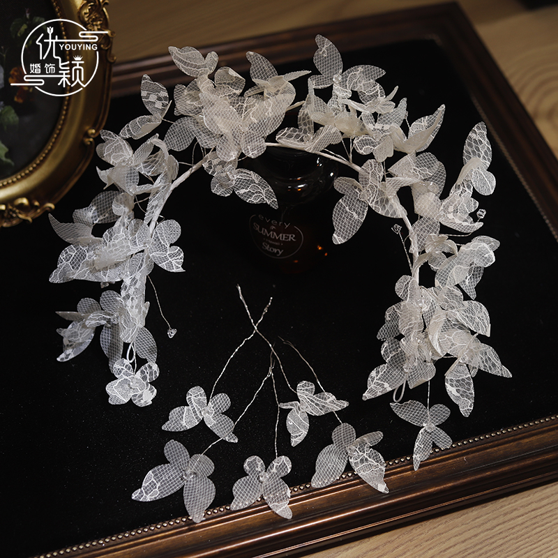 新娘头饰森系超仙灵动蕾丝蝴蝶发箍韩式发饰婚纱礼服影楼拍照配饰