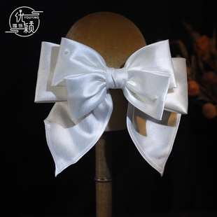 白色缎面发夹钉珠大蝴蝶结发饰复古旅拍新娘头饰敬酒服跟妆配饰女