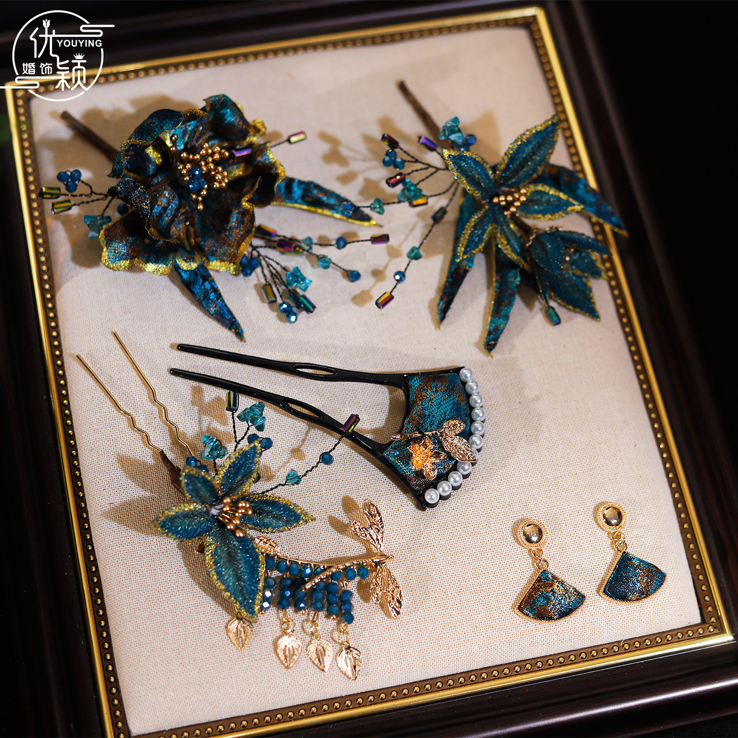 新中式新娘头饰小众晨袍晚礼服秀禾服汉服边夹发饰婚礼宴会配饰品