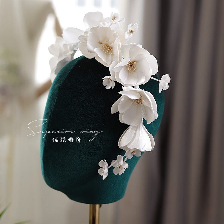 仙气白色花瓣头花新娘发箍头饰