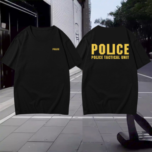 军事风美式美警短袖男硬汉服装警辅服装香港警队宽松T恤警查衣服