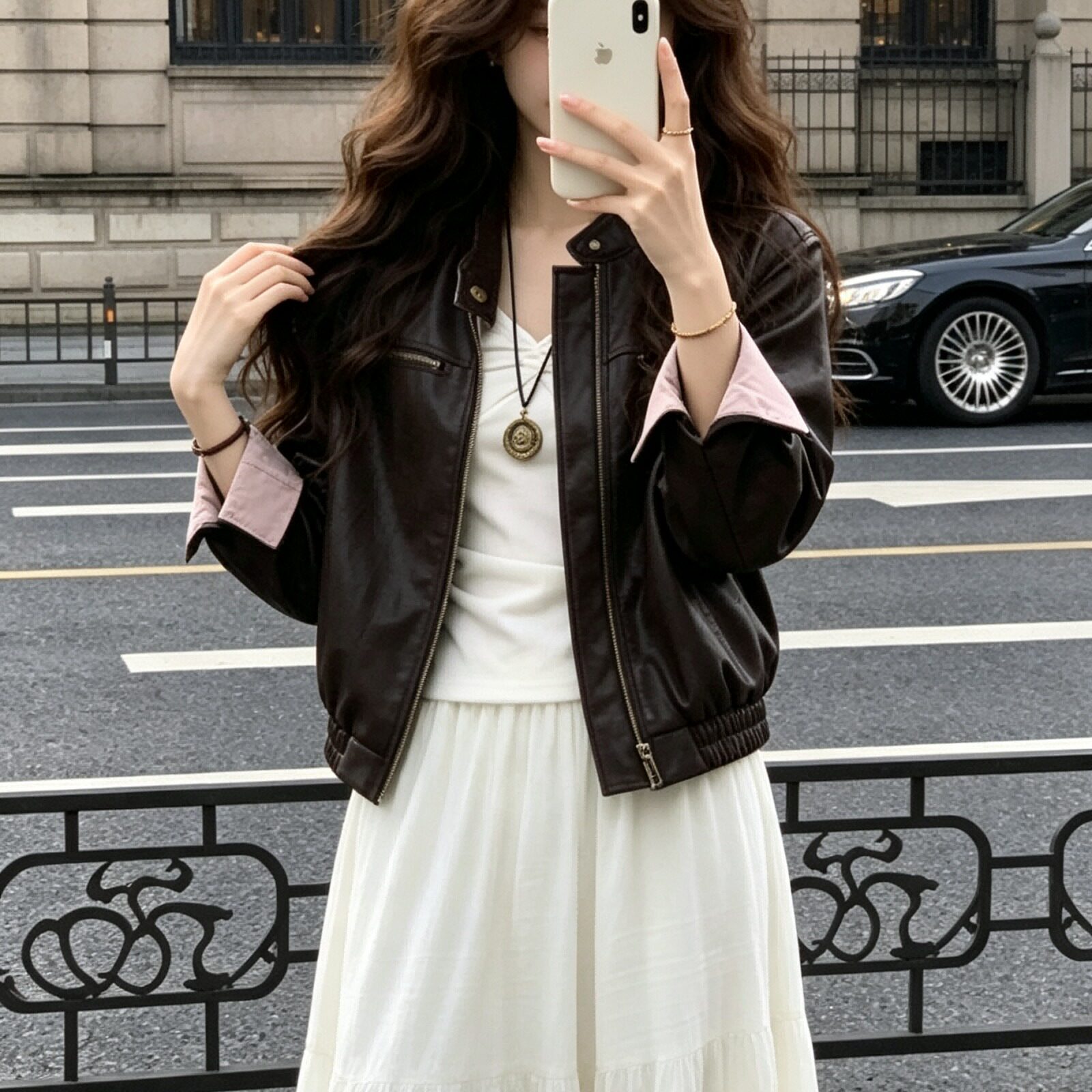 粉色皮衣外套女2026年秋季新款酷飒独特超好看休闲夹