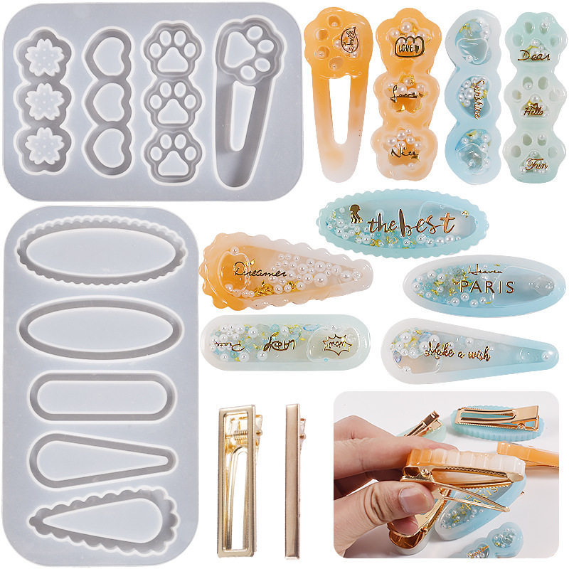 树脂流沙猫爪发夹饰滴胶模具diy