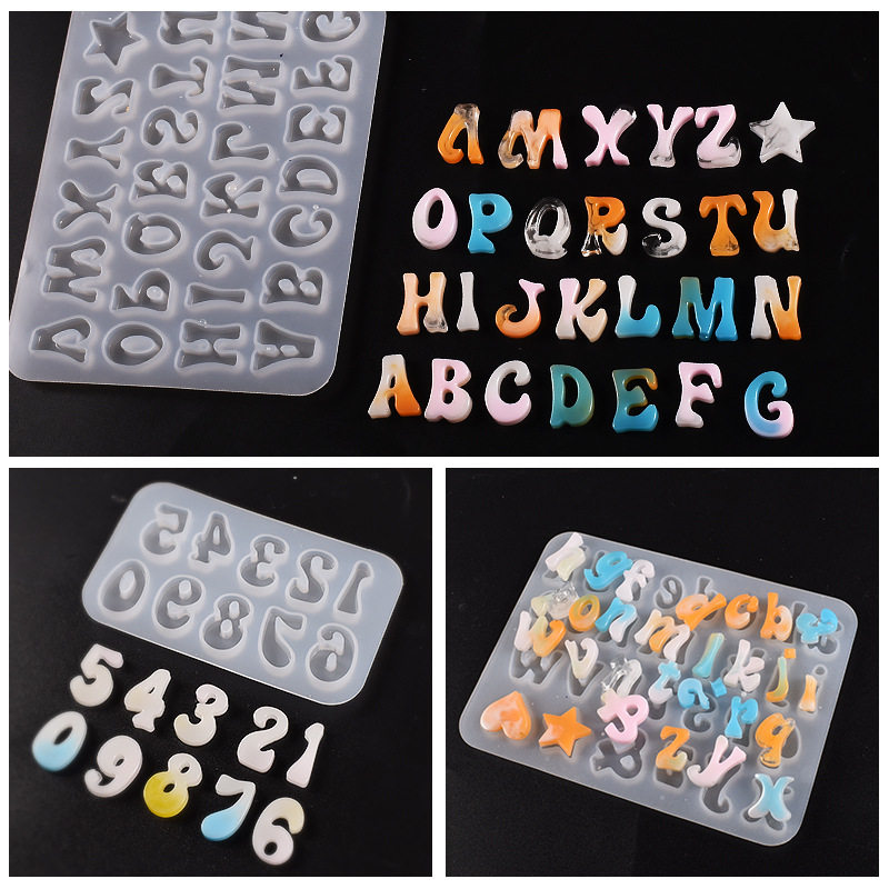 diy水晶滴胶镜面大小写英文字母数字吊坠钥匙扣硅胶模具