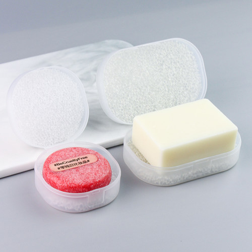 便携海绵皂盒旅行带盖密封小号方形圆形洗发香皂盒迷你沥水肥皂盒