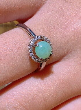 冰阳绿色S925银镶冰种翡翠戒指 高级感职场女性饰品 气质珠宝首饰