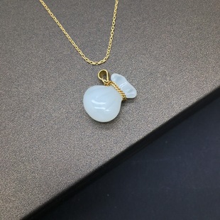 正品和田玉白玉籽料福袋吊坠小钱袋项链玉石钱包锦袋女款银镀k金