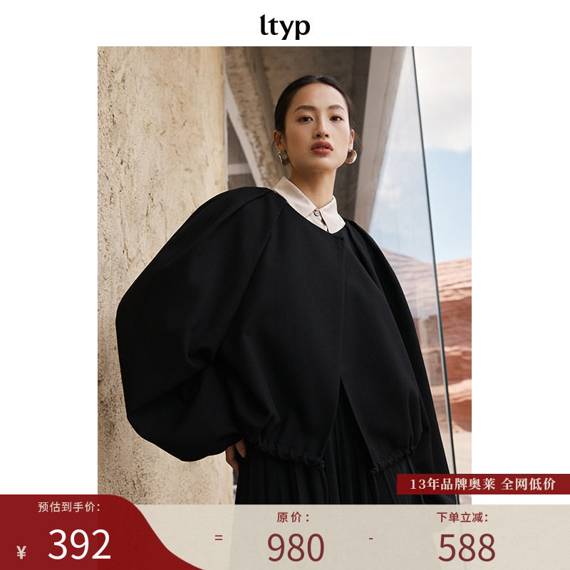 ltyp旅途原品【断码四折】时髦个性大廓形袖保暖黑色短外套女春季,女装/女士精品,短外套,淘宝优惠券,粉丝福利购,淘宝优惠卷