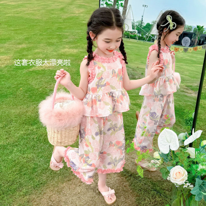 女童夏季薄款凉快小翠花甜美居家外出旅游穿搭上衣裤子两件套装