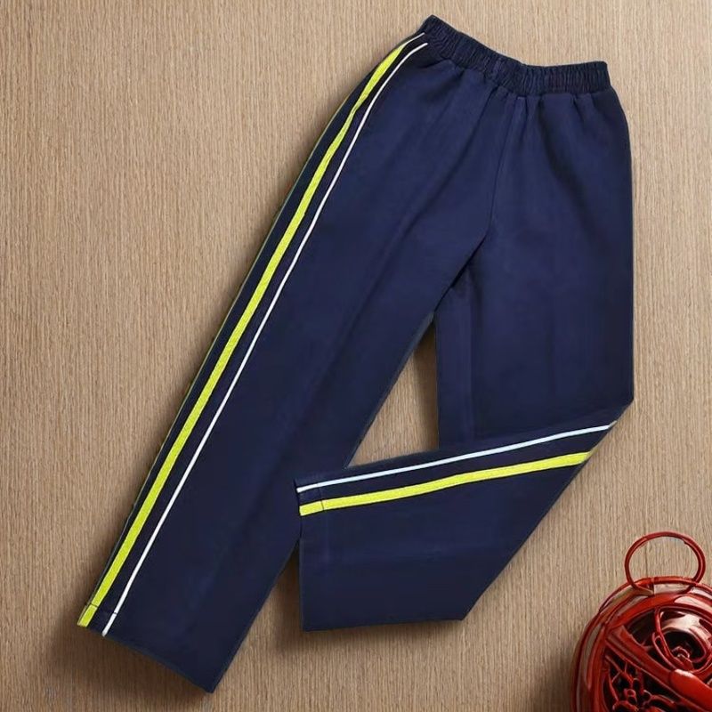 白色杠浅绿荧光条校服裤深