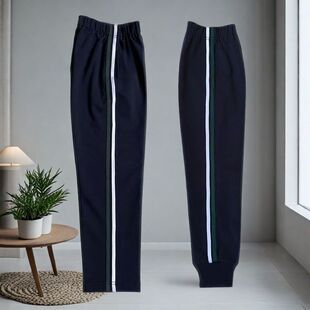 束脚直筒深蓝色校服裤 子白条墨绿色杠深草绿条学生儿童加肥加大码