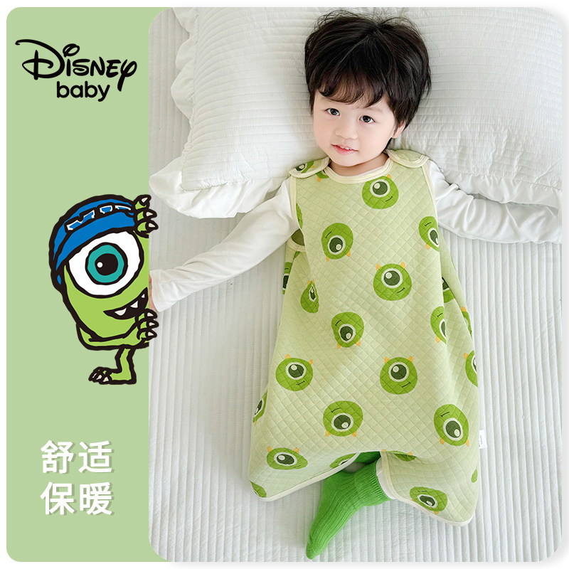 迪士尼宝宝睡袍婴儿睡衣防踢春秋冬装保暖按扣儿童连体睡裙男女童