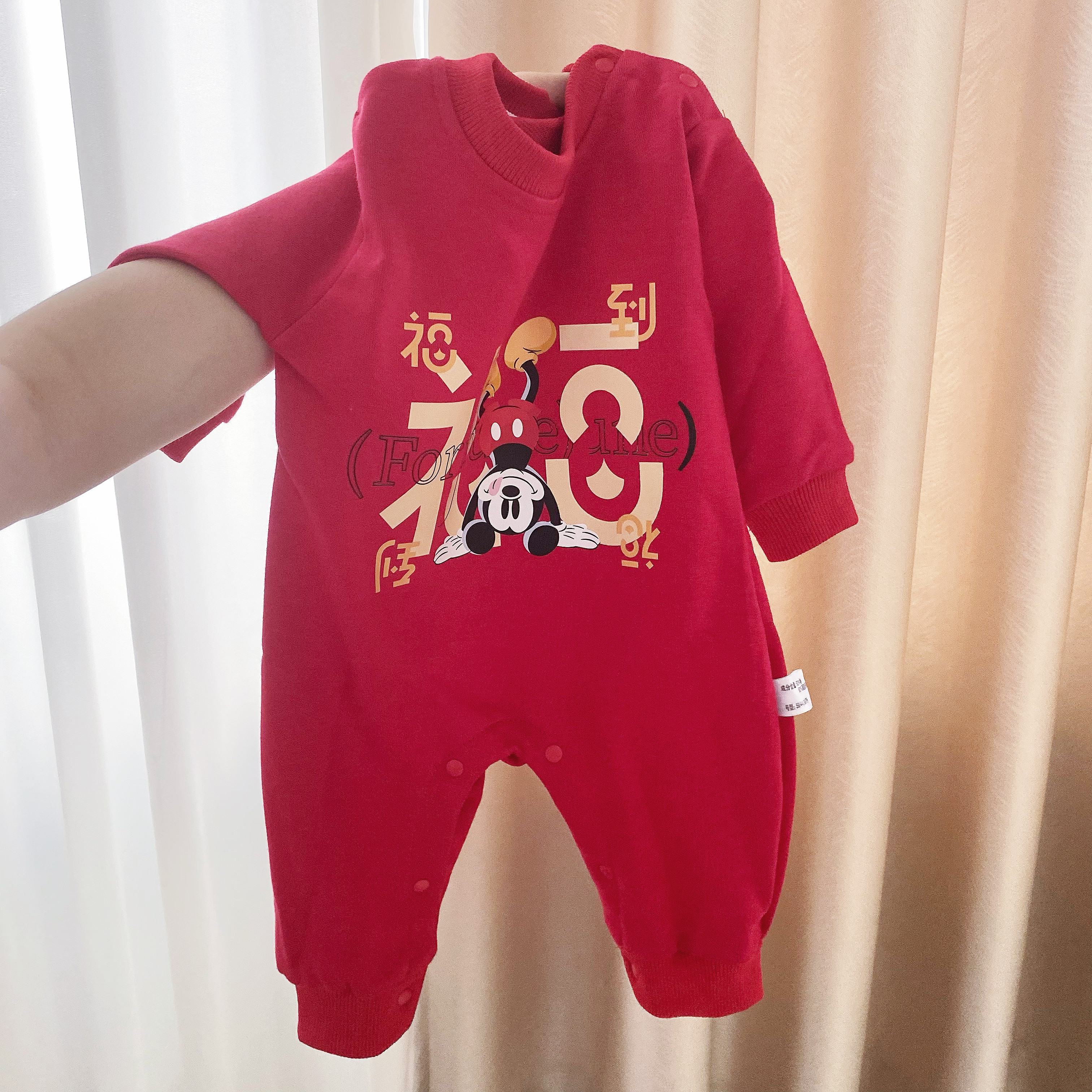 迪士尼春秋冬大红爬服卫衣哈衣百日周岁福气喜庆过年服宝宝连体衣