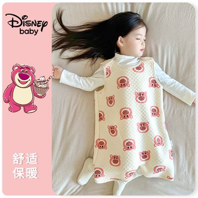 迪士尼婴儿睡衣睡袍儿童夹棉防踢被春秋冬装按扣男女宝宝连体睡裙