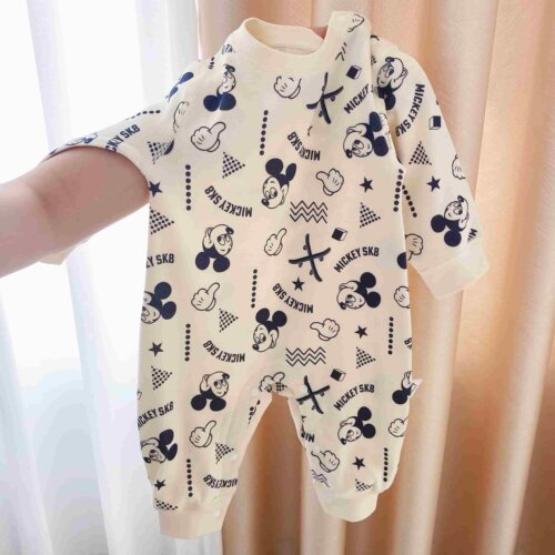 迪士尼婴儿衣服春秋季双面纯棉连体衣新生儿可爱可外出爬服哈衣