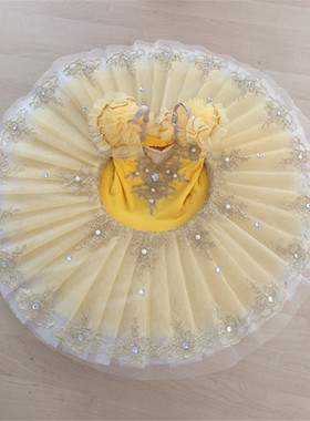 女童黄色芭蕾舞裙演出服儿童吊带蓬蓬裙tutu纱裙小天鹅舞蹈服装新