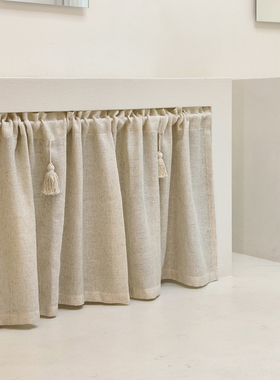 拾光日式棉麻短帘复古文艺免打孔柜半帘北欧隔断门帘美式乡村窗帘