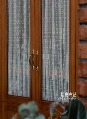 复古玻璃绷纱帘推拉移门柜门帘遮挡窗纱厨房柜子粘贴轻奢书柜窗帘