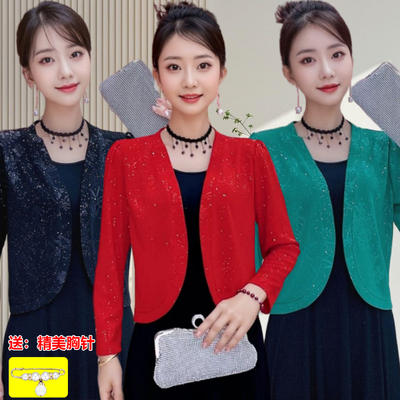 针织开衫外套女秋季新款短款旗袍披肩外搭大码长袖上衣配吊带裙子