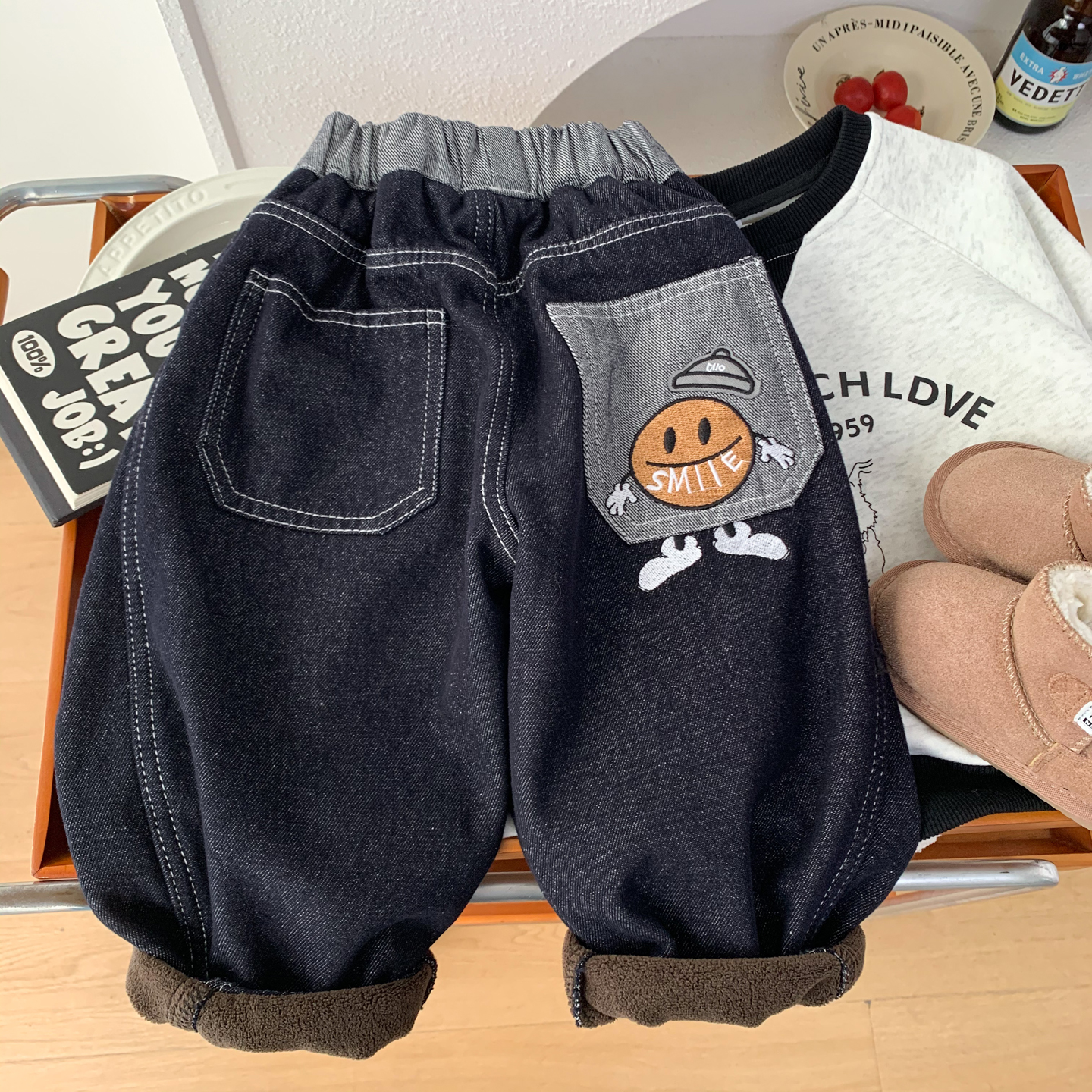 男童加绒牛仔裤秋冬款2025新款