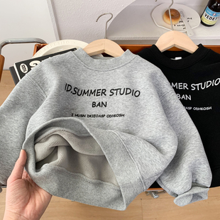 宝宝冬季 男童冬装 套头保暖打底衫 儿童韩版 上衣潮 加绒卫衣2025新款