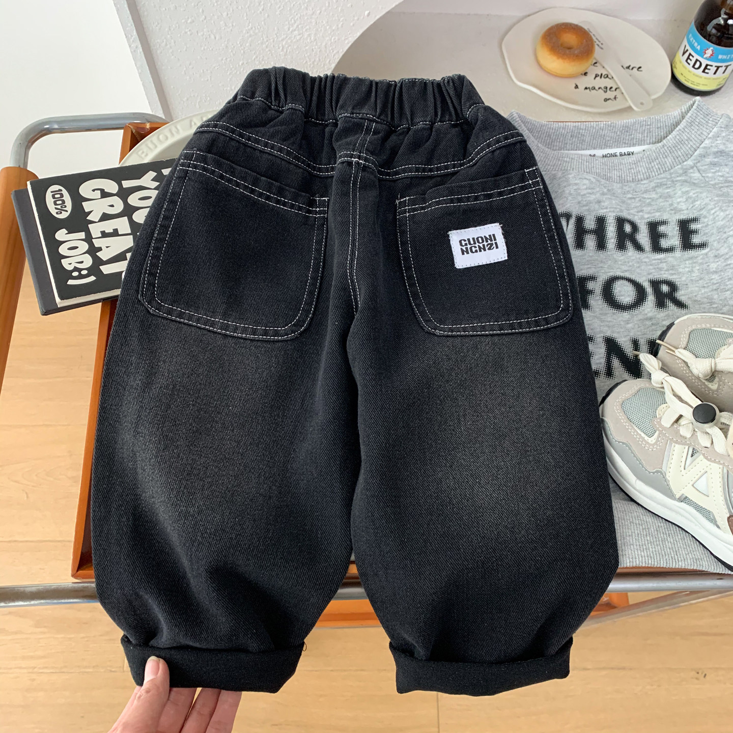 男童春秋装黑色牛仔裤2026新款儿童直筒裤男孩韩版宽松休闲长裤潮