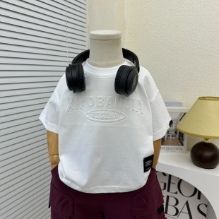 男童夏季短袖t恤2025新款儿童纯棉圆领上衣男孩夏装薄款白色半袖T