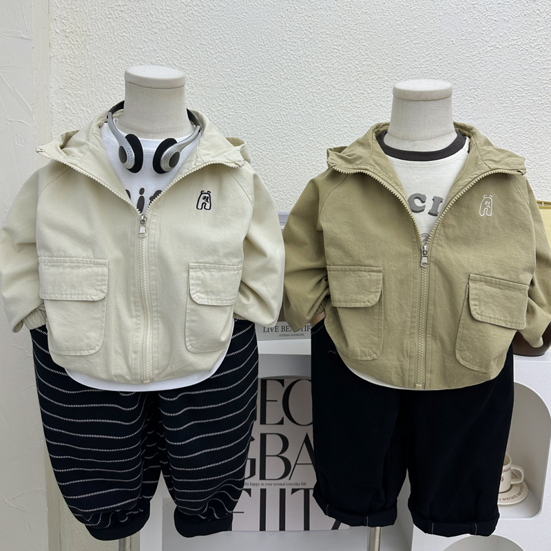 男童春秋款棉布连帽风衣外套