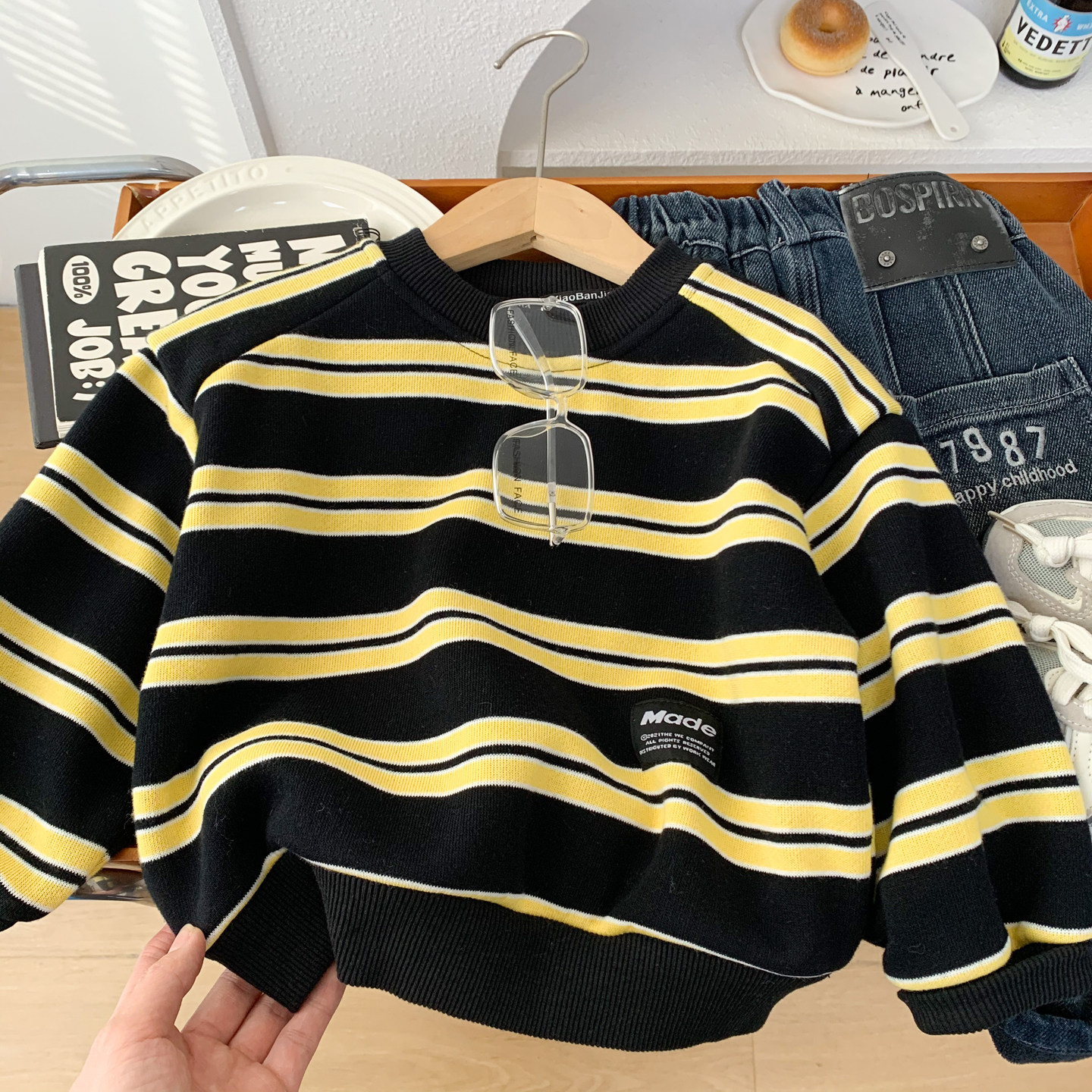 男童冬装加绒卫衣2025新款儿童韩版条纹宽松上衣中小童保暖打底衫,童装/婴儿装/亲子装,卫衣/绒衫,淘宝优惠券,粉丝福利购,淘宝优惠卷